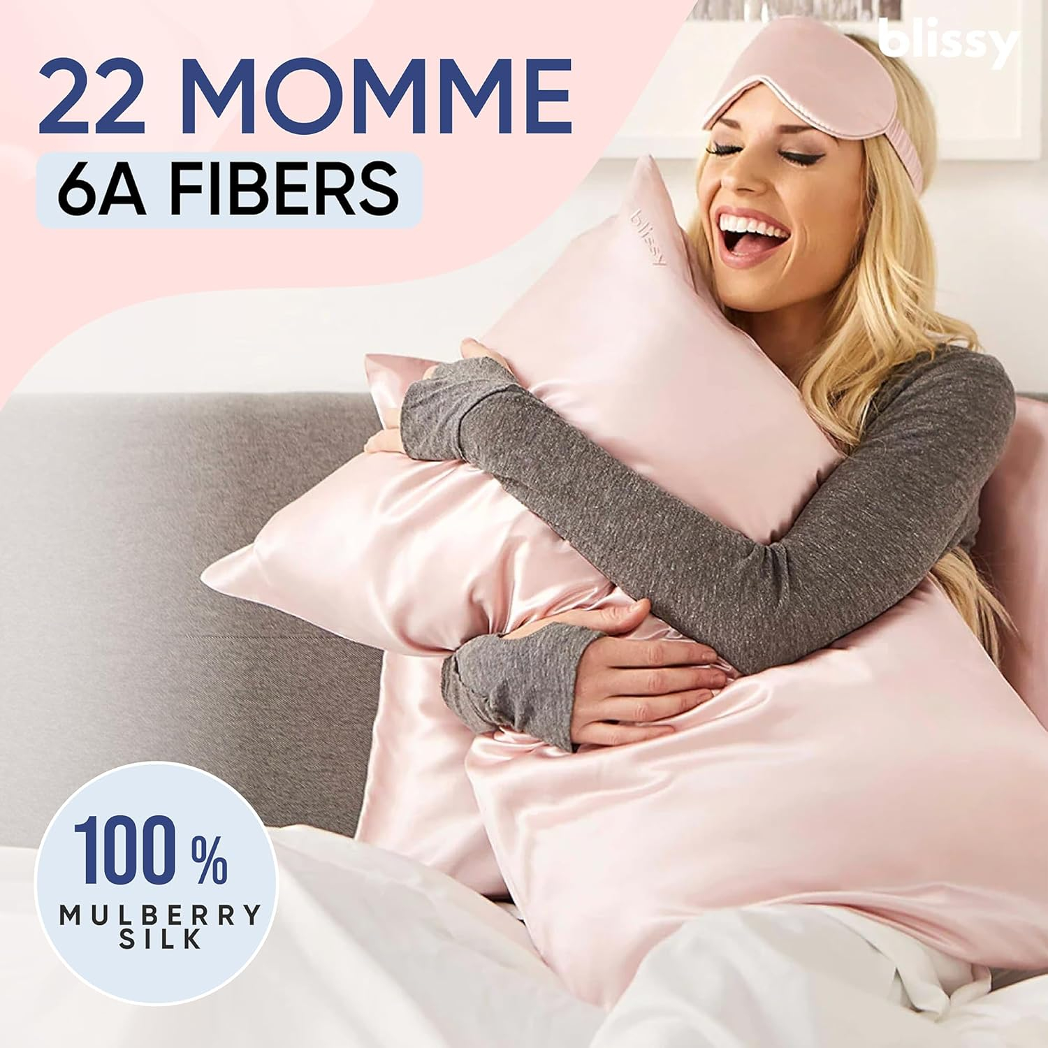 Blissy Silk Pillowcase - 100% Pure Mulberry Silk - 22 Momme 6A High-Grade Fibers - Silk Pillow Cover for Hair & Skin - Regular, Queen & King with Hidden Zipper (Standard, Pink)