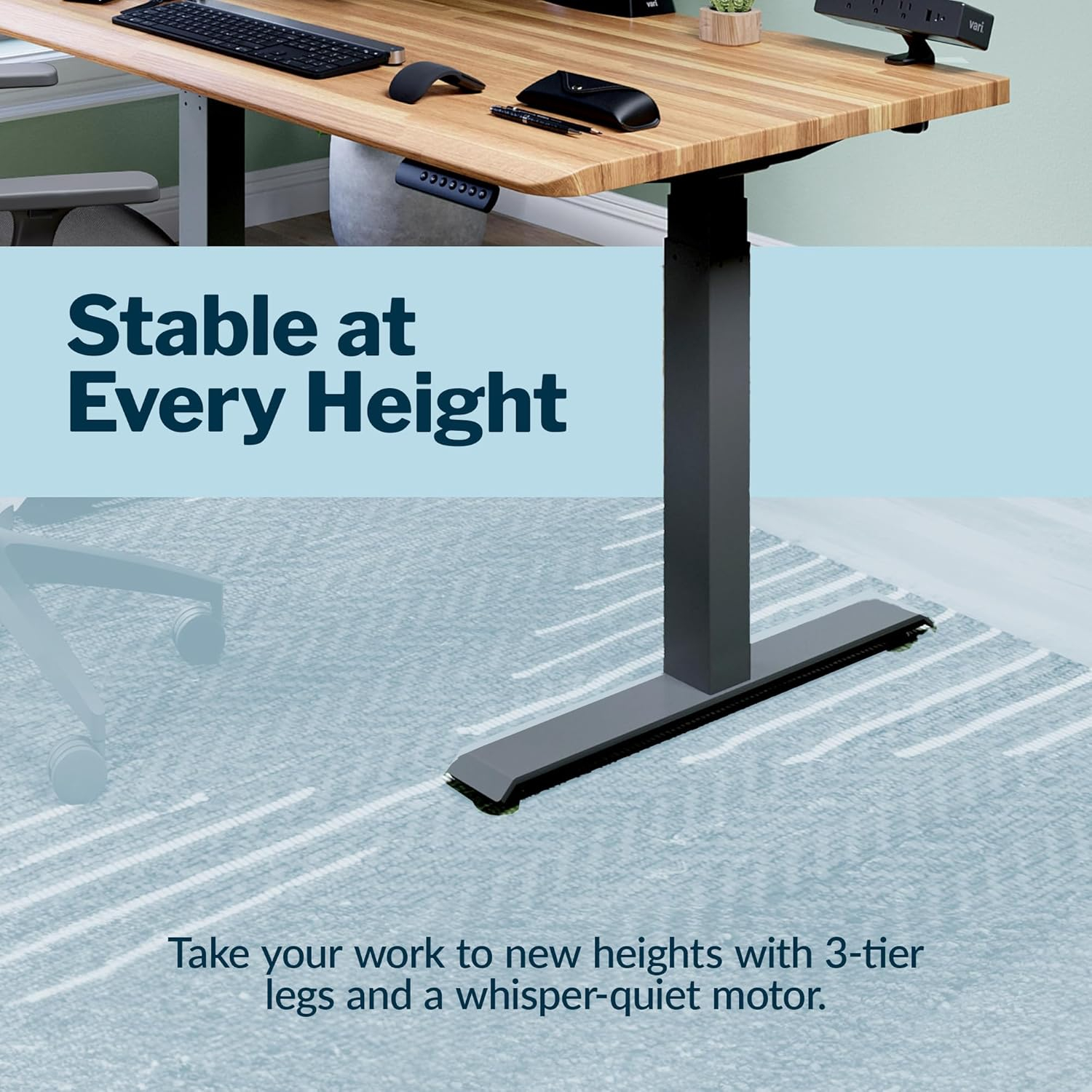 Vari 72x30 ComfortEdge Electric Standing Desk- Varidesk Butcher Block Adjustable Work Desk for Home Office- Sloped Ergonomic Front Edge, Stable T-Style Legs, Easy Assembly- 2 Packages