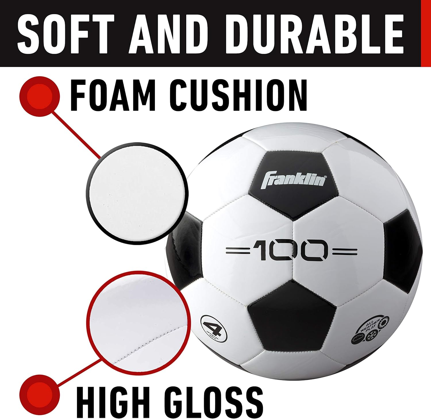 Franklin Black and White Size 4 PVC Soccer Ball