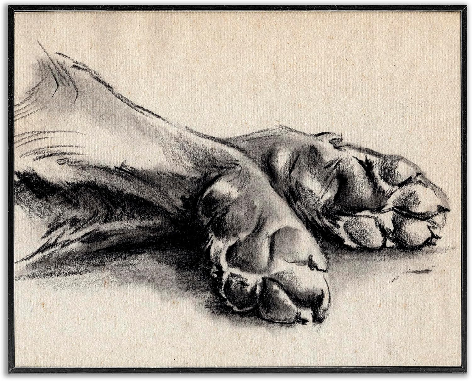 Stupell Industries Dog Paw Charcoal Design Minimal Tan Black Black Framed by Jennifer Paxton Parker