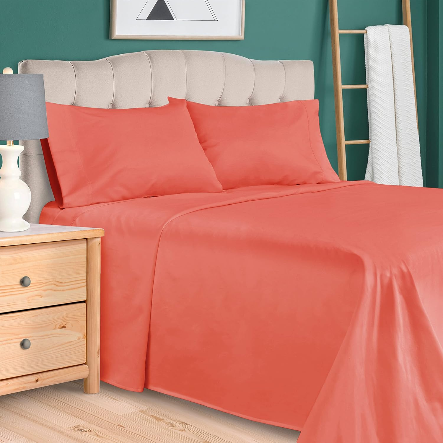 Superior Egyptian Cotton 300 Thread Count Deep Pocket Sheet Set, Full, Coral
