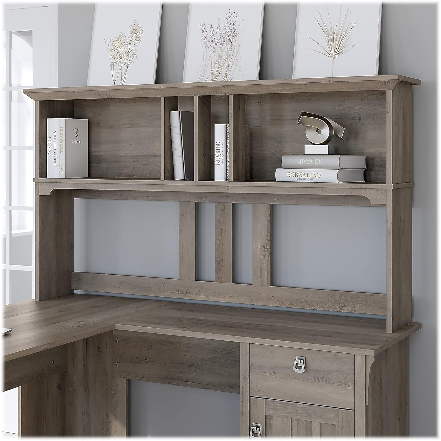 Bush Furniture Salinas Hutch for L Desk, Driftwood Gray