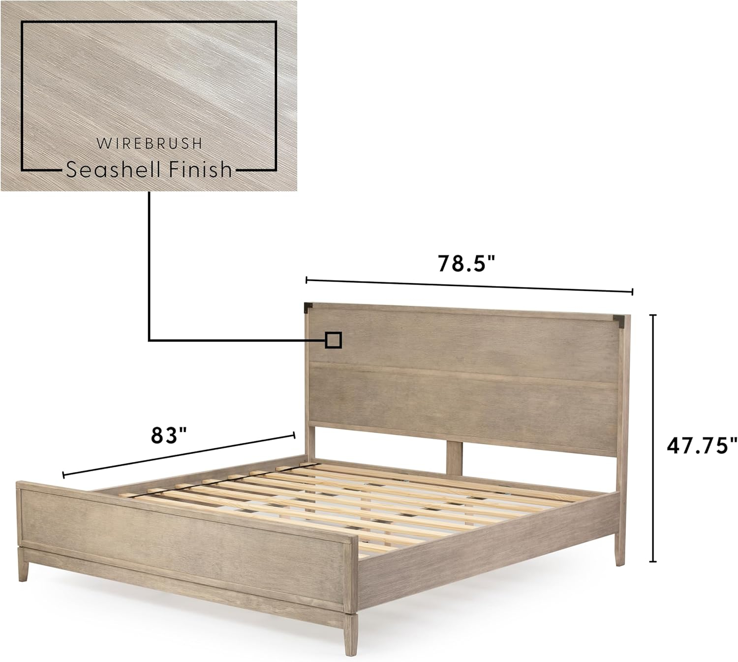 Plank+Beam Solid Wood Contemporary  King Size Platform Bed, Seashell Wirebrush