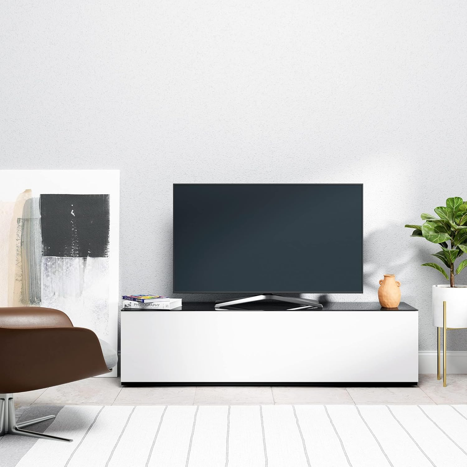 SONOROUS Studio ST-160B Wood and Glass TV Stand with Hidden Wheels for Sizes up to 75" (Modern Design with 6 Shelves for Your Audio/Video Components and Consoles, Comes with I/R Repeater) - Black