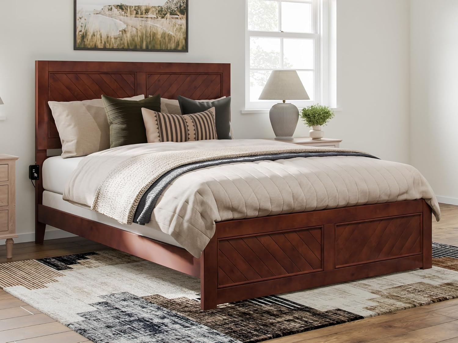 AFI Canyon Walnut Solid Wood Foundation Bed Frame with Matching Footboard, Queen
