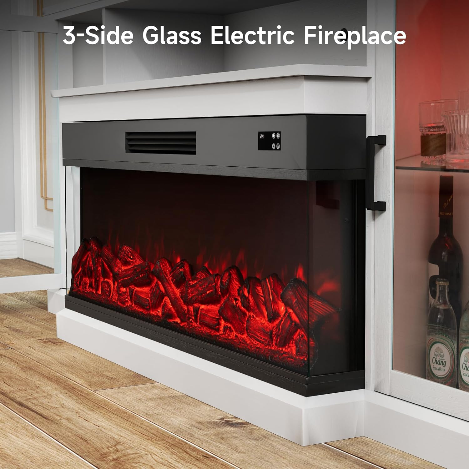Real Relax Fireplace TV Stand for 80 inch TV, 72.8" Entertainment Center with 40 inch 3-Sided Electric Fireplace & LED Lights for Living Room, White