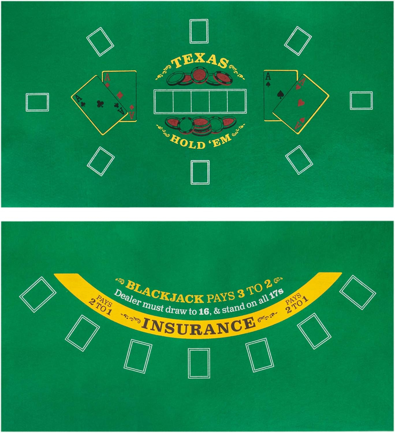 Green Double-Sided Felt Poker and Blackjack Tabletop Mat