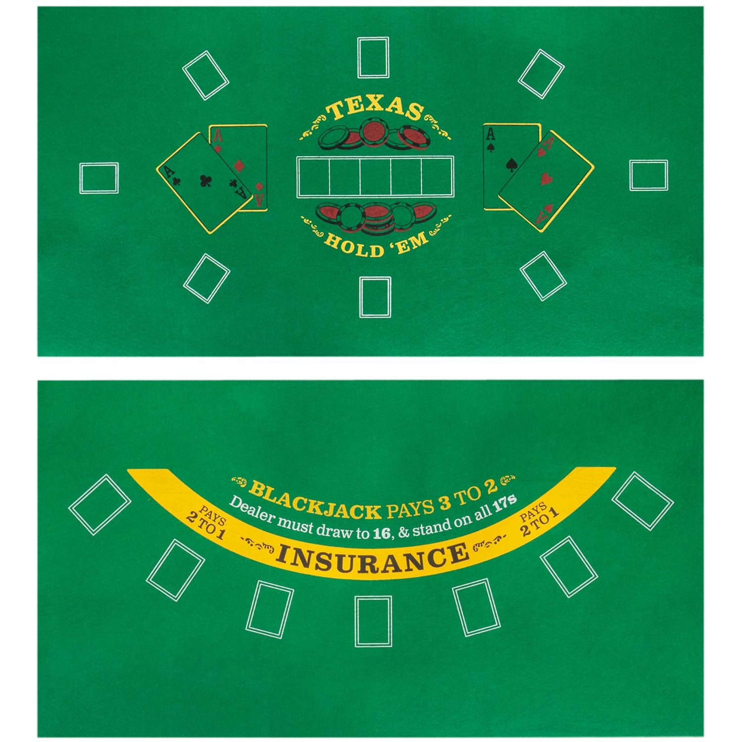 Green Double-Sided Felt Poker and Blackjack Tabletop Mat