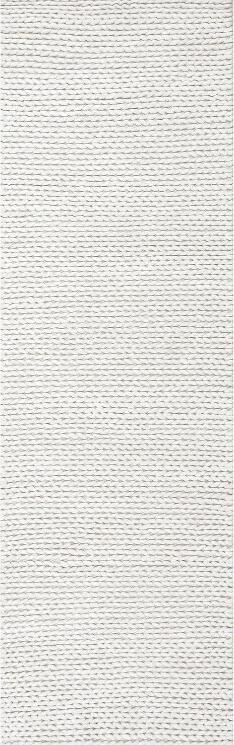 nuLOOM Penelope Braided Wool Off White 2' 6" x 8' Farmhouse Runner Rug