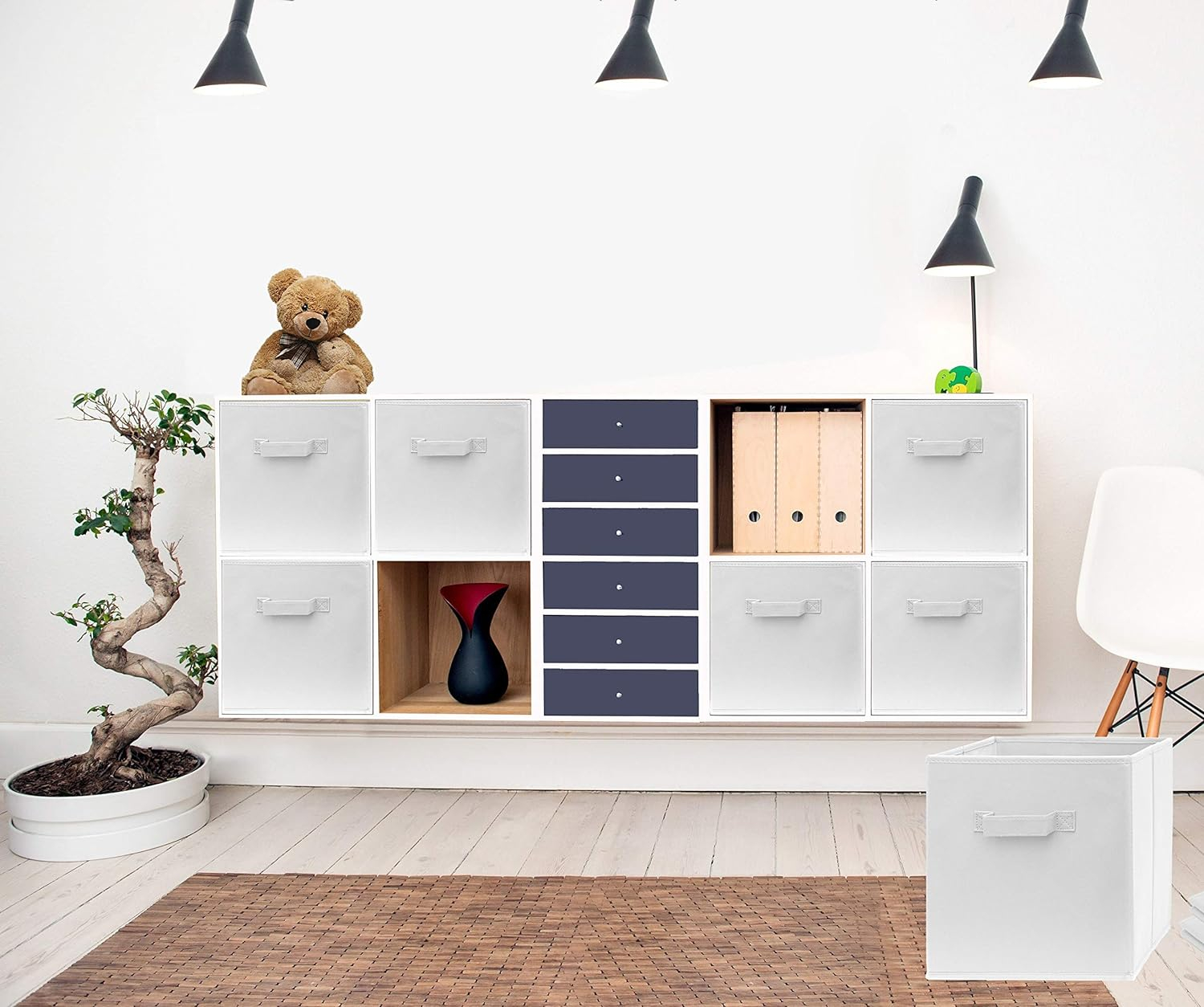 Pomatree 13x13x13 Inch Storage Cubes - 4 Pack - Large and Sturdy Storage Bins | Dual Handles, Foldable | Cube Organizer Bin | Fabric Baskets for Organizing Closet, Clothes and Toys (White)