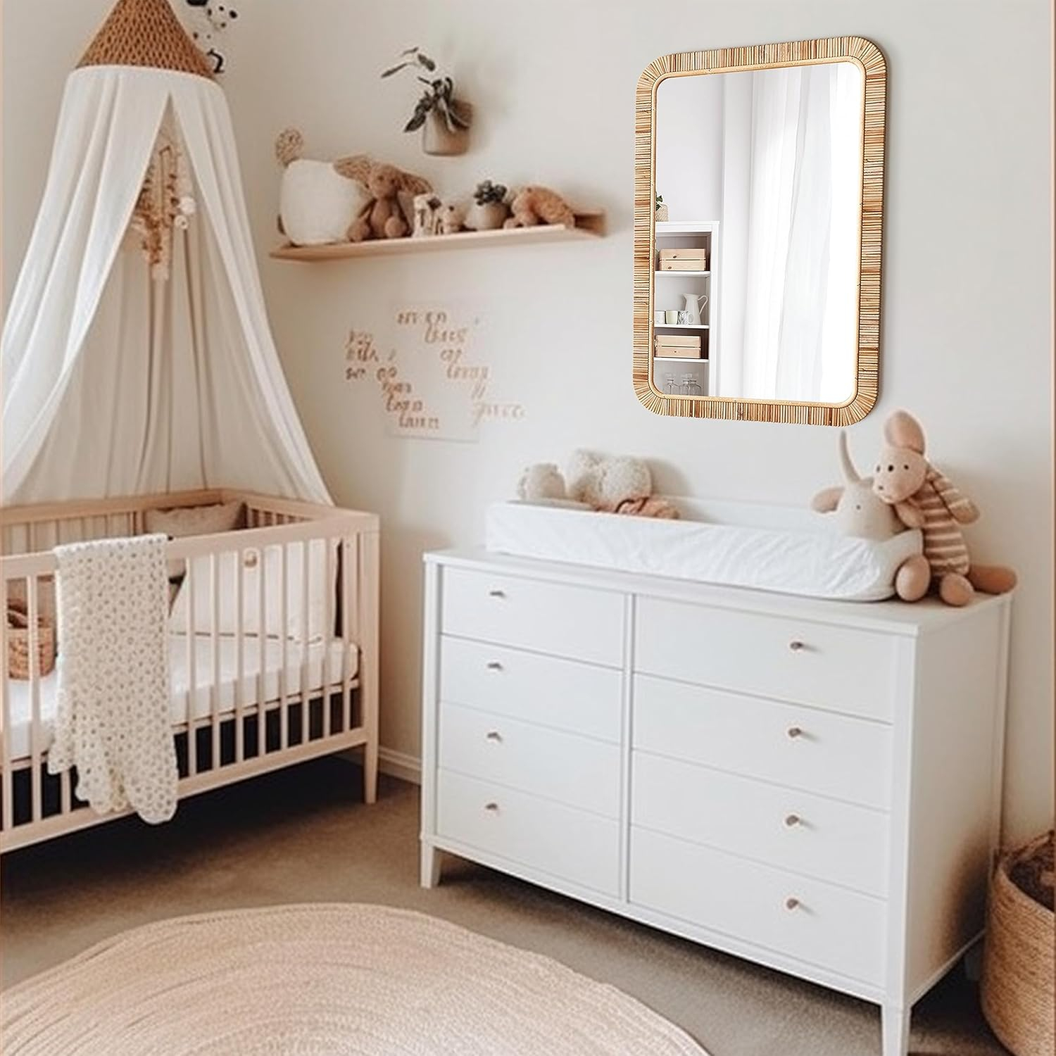 24" x 36" Rattan Bathroom Mirror - Boho Mirror for Wall Decor - Handmade Wicker Rattan Mirrors for Wall with Rustic Design - Add a Touch of Farmhouse Elegance to Your Home Decor by Barnyard Designs