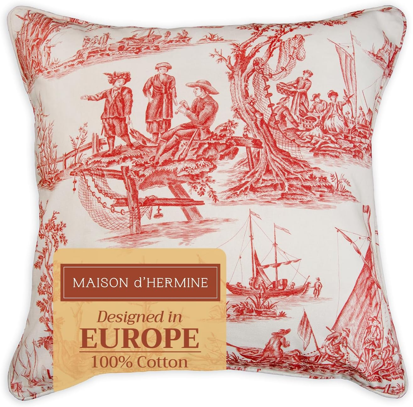 Maison d' Hermine Decorative Pillow Covers 18 x 18 Inch Square 100% Cotton Throw pillow Covers with invisible Zipper Cushion Case for Living Room Couch, Chair, Sofas, Bedroom, Home (Calais - Cardinal)