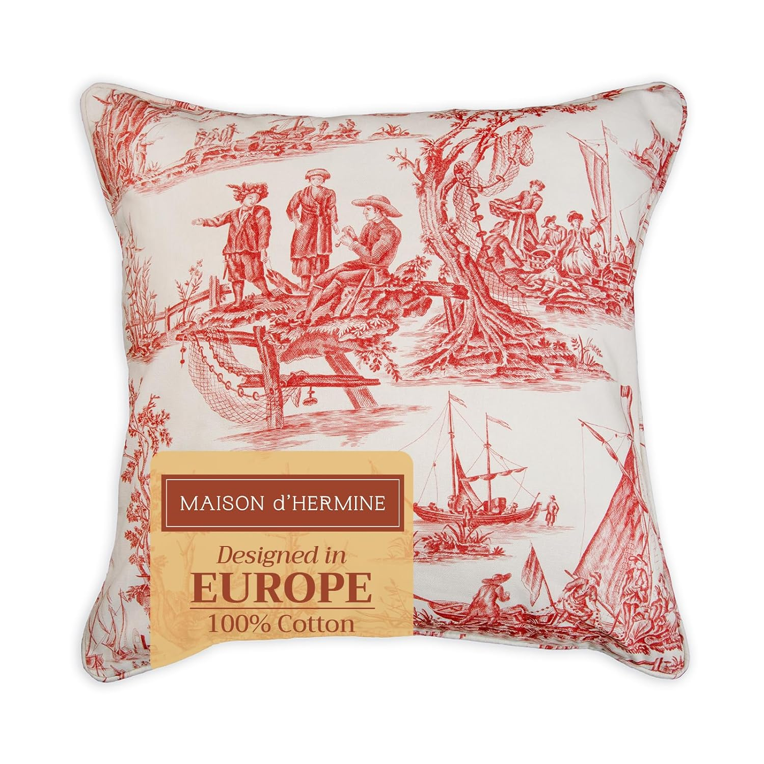 Maison d' Hermine Decorative Pillow Covers 18 x 18 Inch Square 100% Cotton Throw pillow Covers with invisible Zipper Cushion Case for Living Room Couch, Chair, Sofas, Bedroom, Home (Calais - Cardinal)