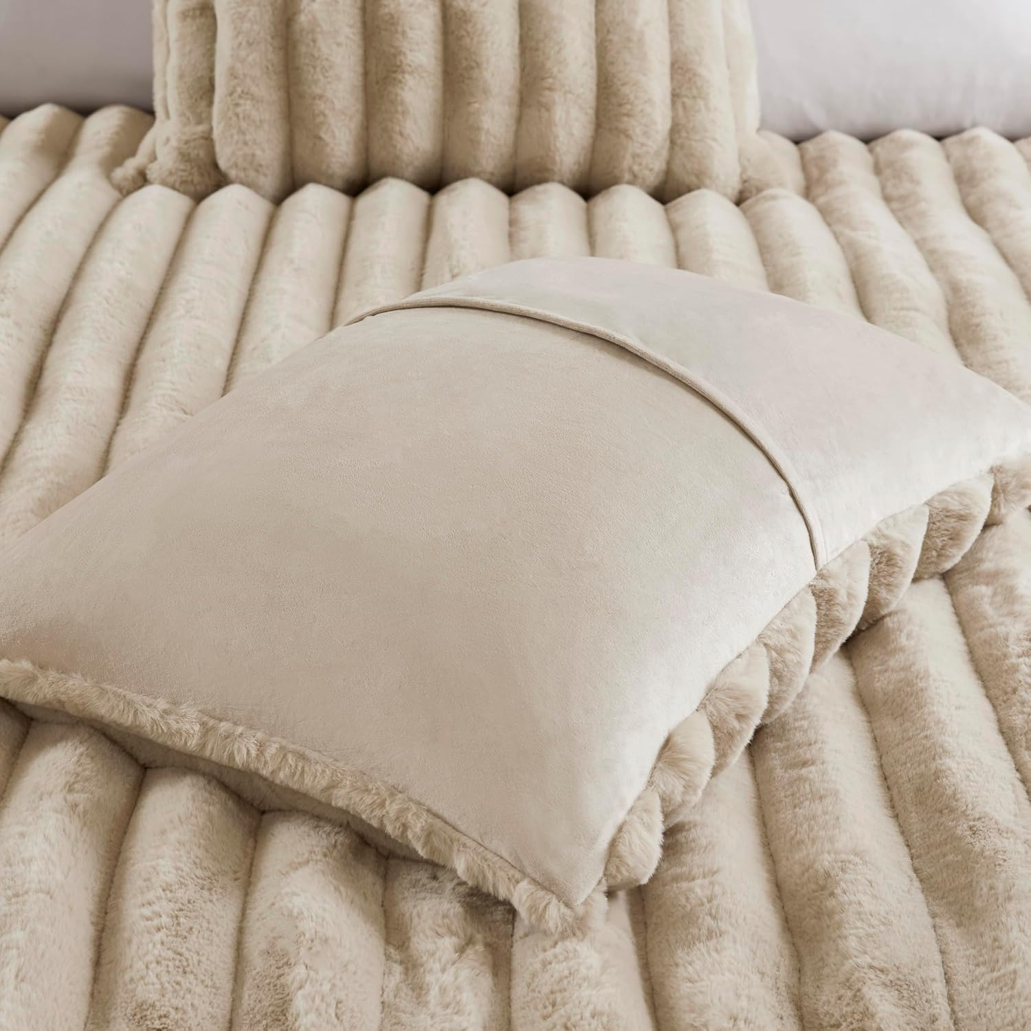 Taupe King Reversible Faux Fur Comforter Set