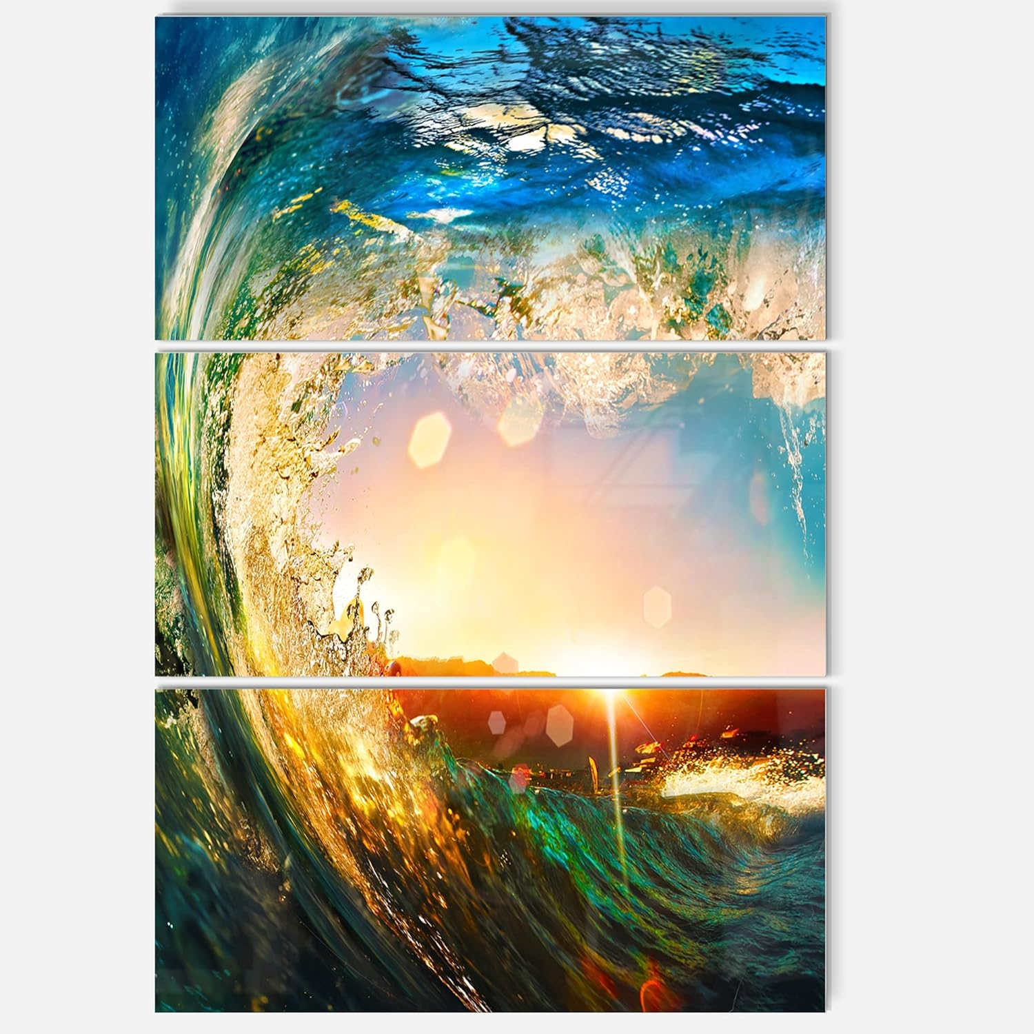 Designart MT10918-3PV Colored Ocean Waves Falling Down Modern Seashore Metal Wall Art (3 Piece), 28'' H x 36'' W x 1'' D 3P, Blue