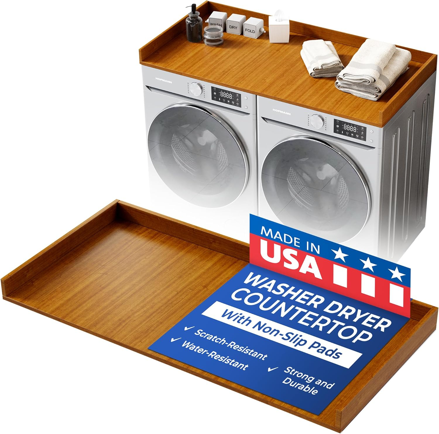 OfficeSimpli Washer Dryer Countertop w Non-Slip Pads, Made in USA, Laundry Room Wood Topper, Washer Dryer Cover for Top, Laundry Guard, Laundry Countertop, Laminate Finish (Cafe Latte)