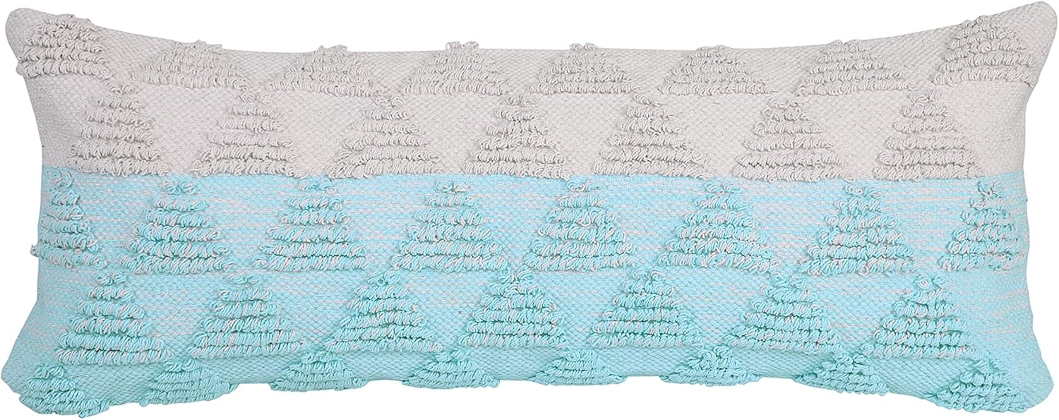 Ox Bay 14" x 36" Hand-Woven Blue/ White Geometric Organic Cotton Pillow Cover