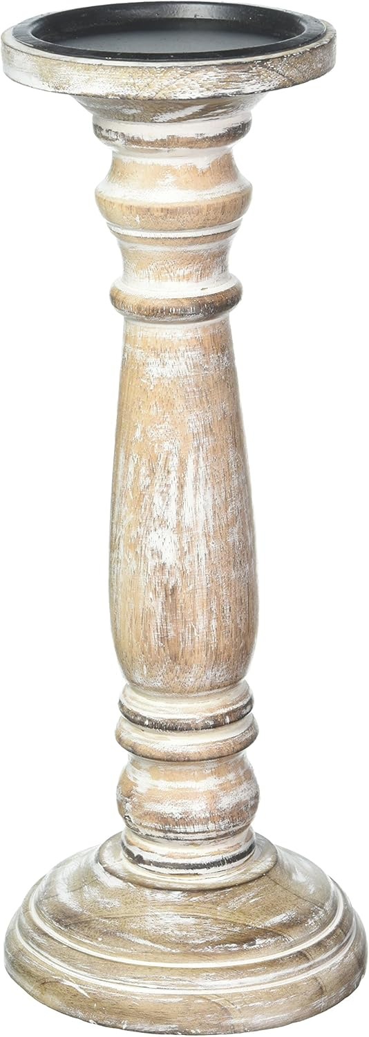 Hosley's 12 Inch High Wood Pillar Distress Finish Candleholder. Ideal Gift for Wedding, Party, Home, Spa, Reiki, Aromatherapy, Votive Candle Gardens O3