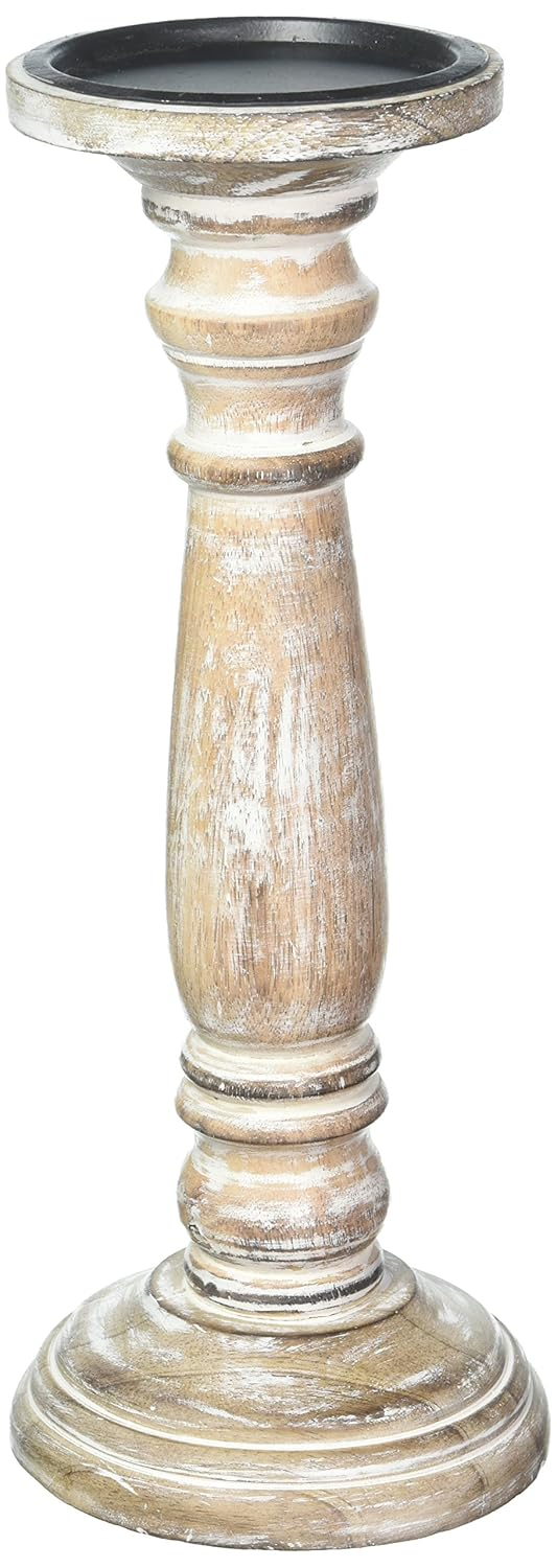 Hosley's 12 Inch High Wood Pillar Distress Finish Candleholder. Ideal Gift for Wedding, Party, Home, Spa, Reiki, Aromatherapy, Votive Candle Gardens O3