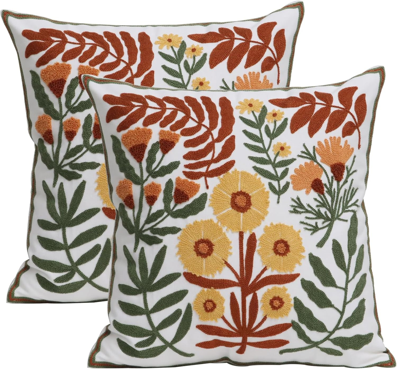 Set of 2 Embroidered Decorative Throw Pillow Covers Couch Square Pillowcases Cushion for Bedroom Sofa Farmhouse Decor 18x18 Inch (Dandelion Flower)