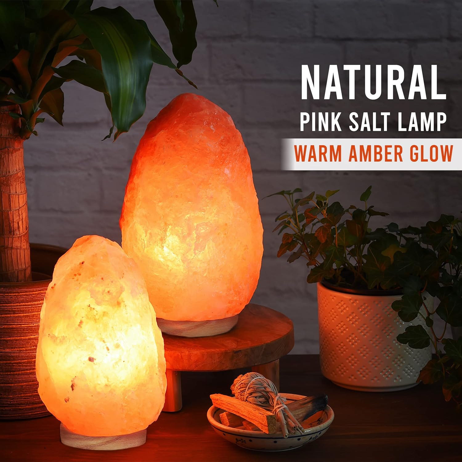 Himalayan Glow Pink Salt lamp With Neem Wooden Base, (ETL Certified) Dimmer Switch, 4-7 LBS - 2 PACK