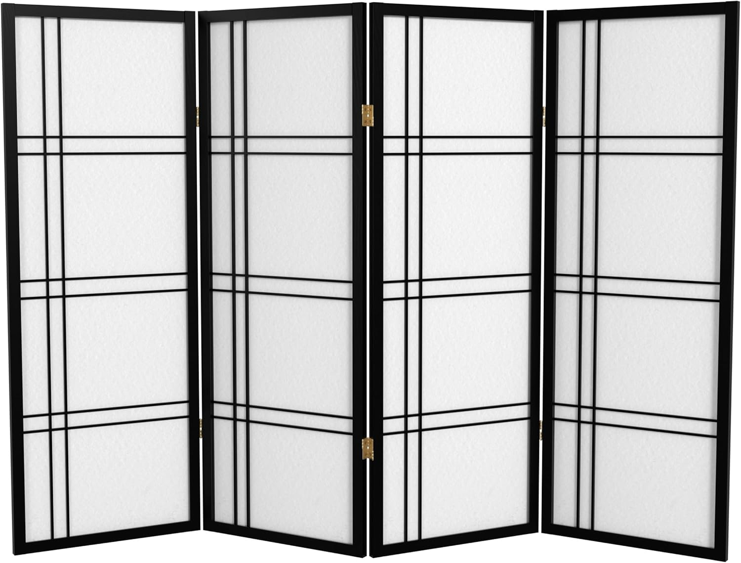 Oriental Furniture 4 ft. Tall Double Cross Shoji Screen, black, 4 panel