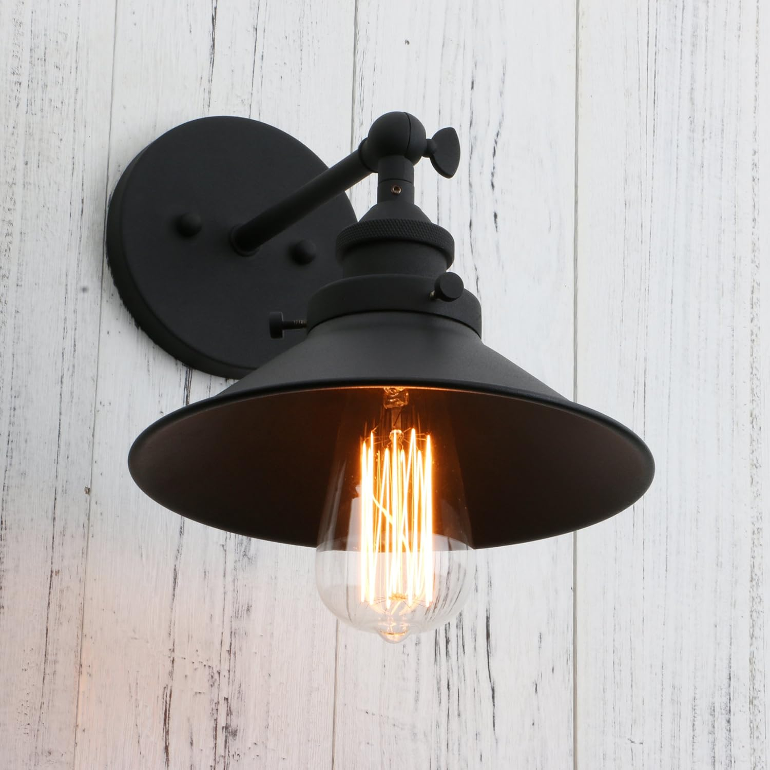 PERMO Vintage Industrial Metal Wall Sconce Lighting 180 Degree Adjustable Wall Lamp (Black)