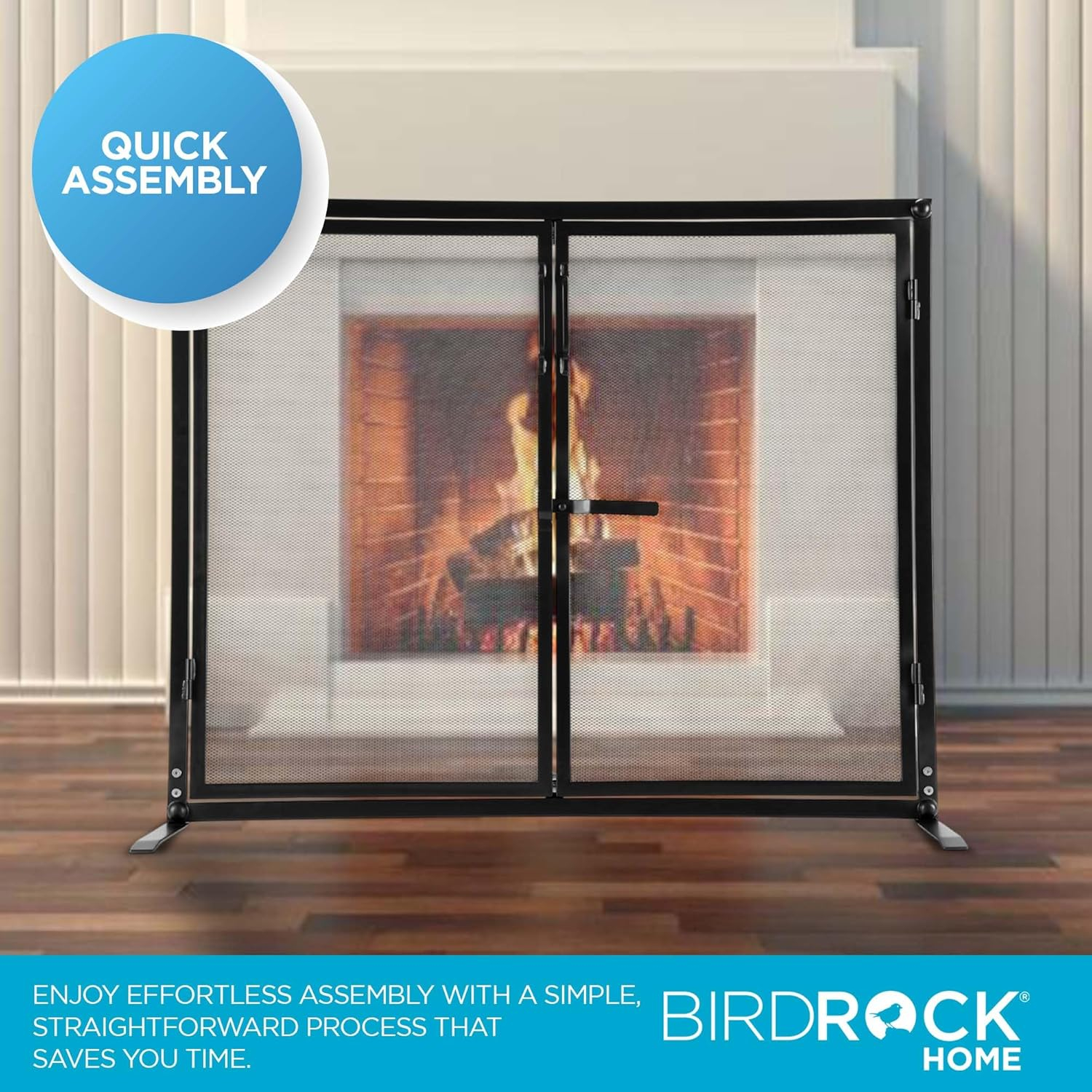 BIRDROCK HOME Fireplace Screen with Doors - Decorative - Easy Assembly - Heavy Duty - Handcrafted