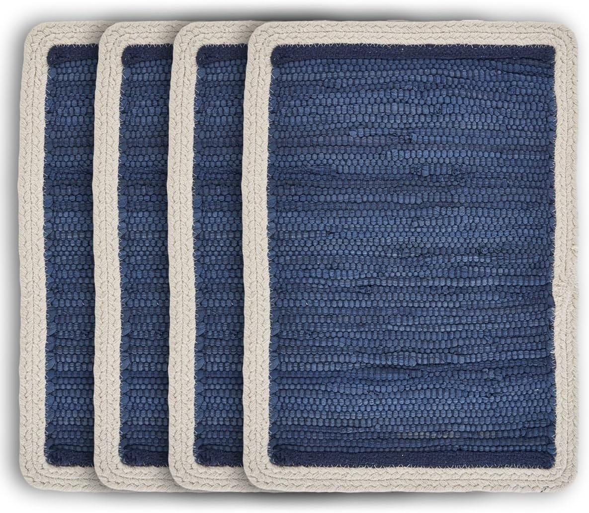 Ox Bay Zest Set of 4 Cotton Placemats, Indigo/Cream Bordered