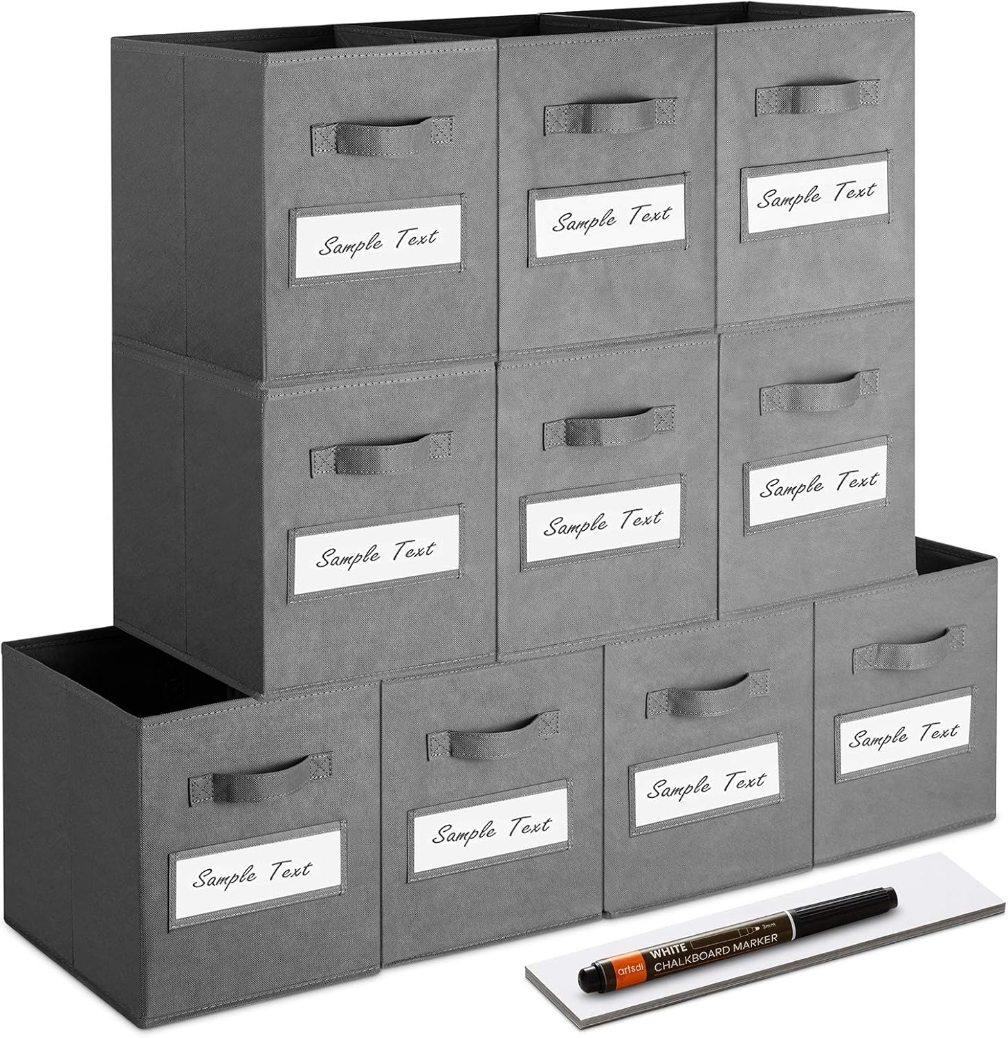 artsdi 11 Inch Storage Cube,Storage bin (Set of 10) Foldable Fabric Cube Storage Bins with 10 Labels Window Cards & a Pen,Baskets Containers for Shelves,Closet Organizers Box for Home & Office,Gray