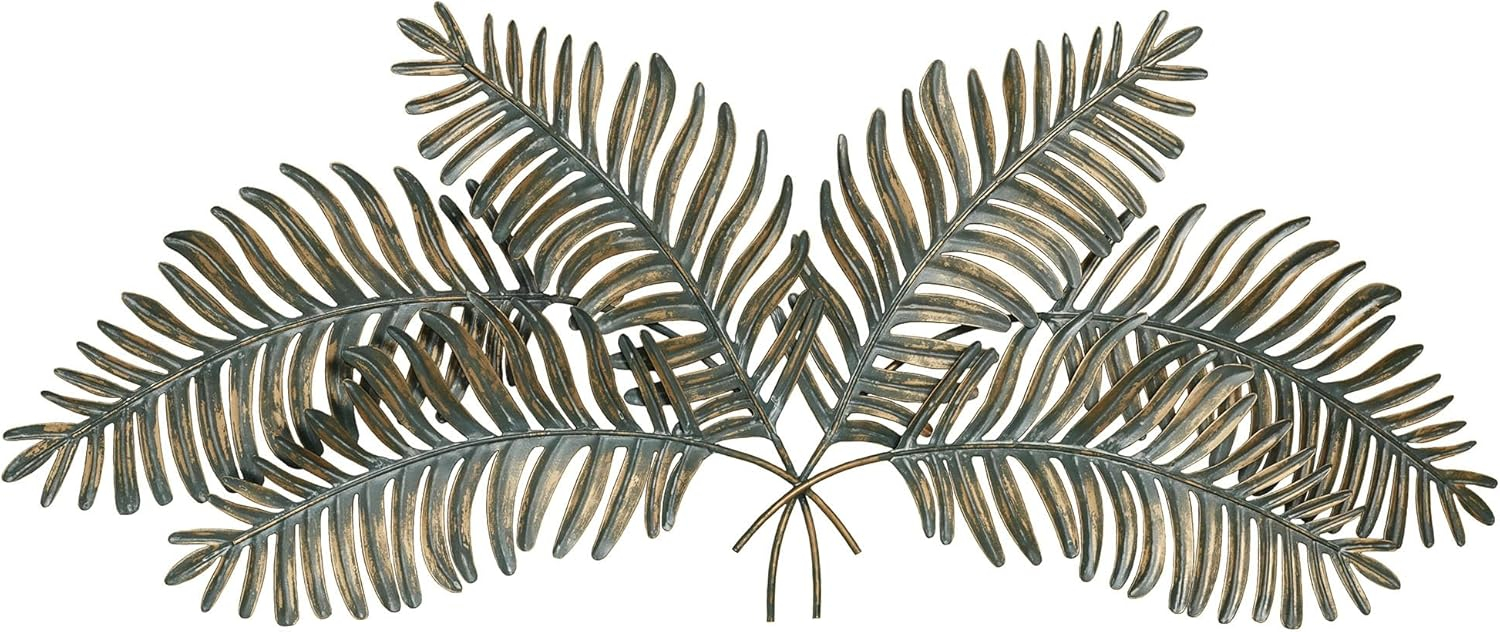 Large Verdi Green and Gold Metal Fern Fronds Wall Sculpture