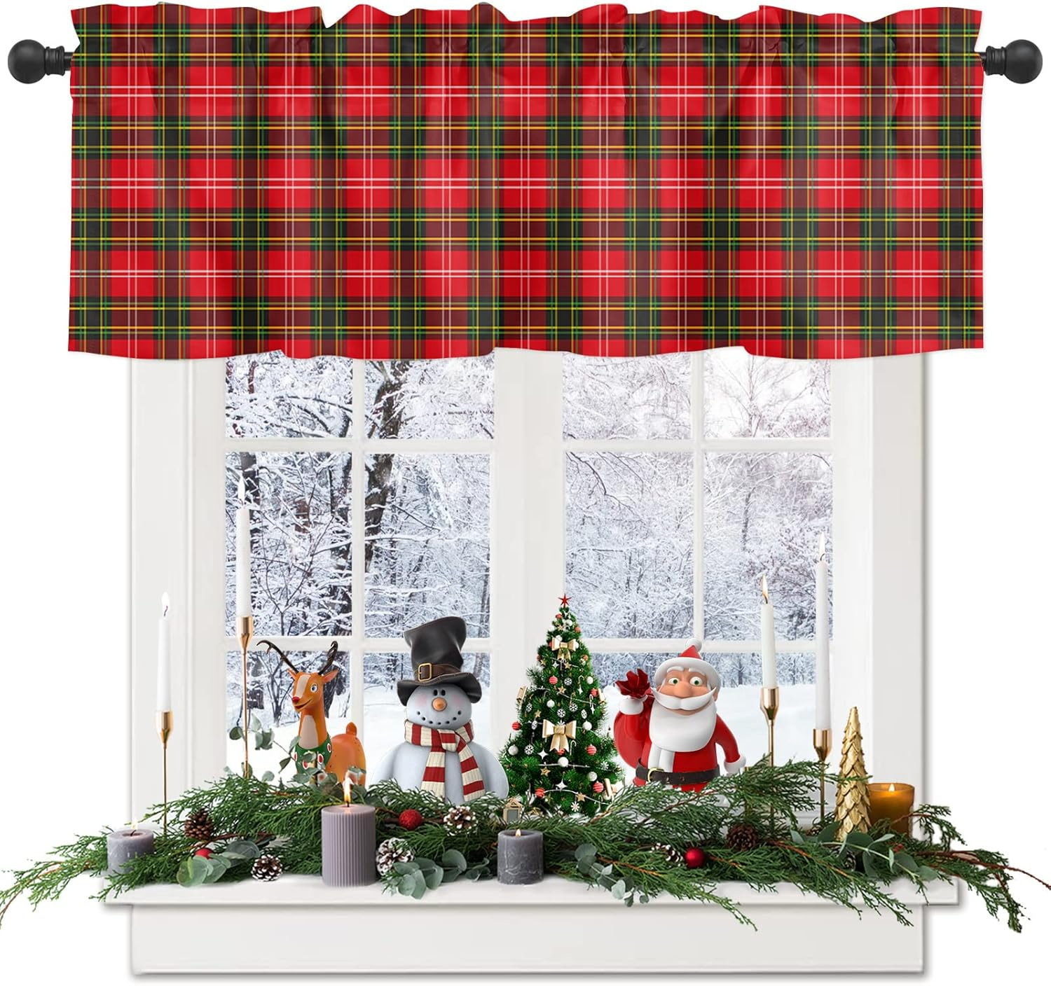 Classic Tartan Valance Christmas Red and Green Buffalo Plaid Window Valance,Rod Pocket Panel for Kitchen Bedroom Windows,Grid Valances Short Curtain Bathroom Treatment Drapes