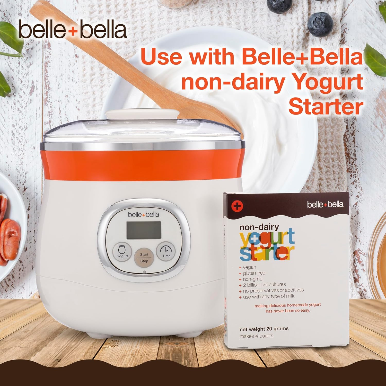 Belle + Bella White and Orange Automatic Yogurt Maker
