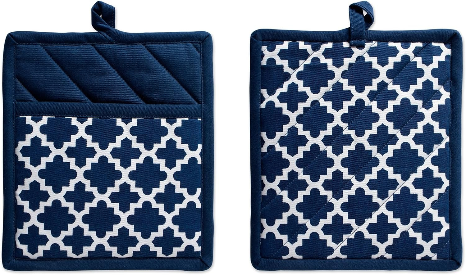 DII Lattice Basics Collection Kitchen Essentials, Potholder Set, Nautical Blue, 2, Piece