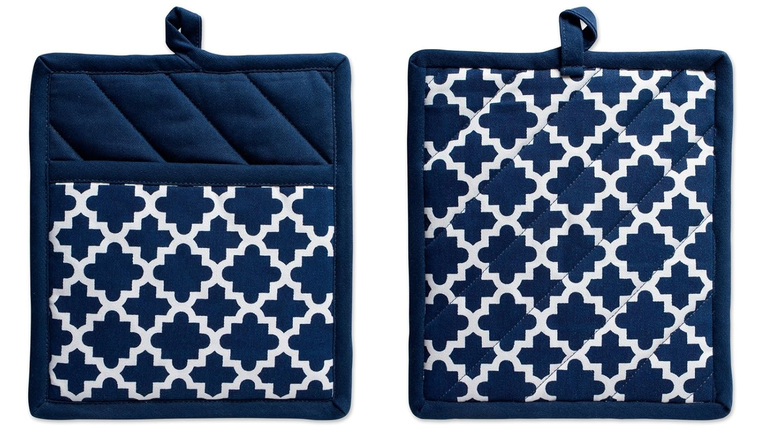 DII Lattice Basics Collection Kitchen Essentials, Potholder Set, Nautical Blue, 2, Piece