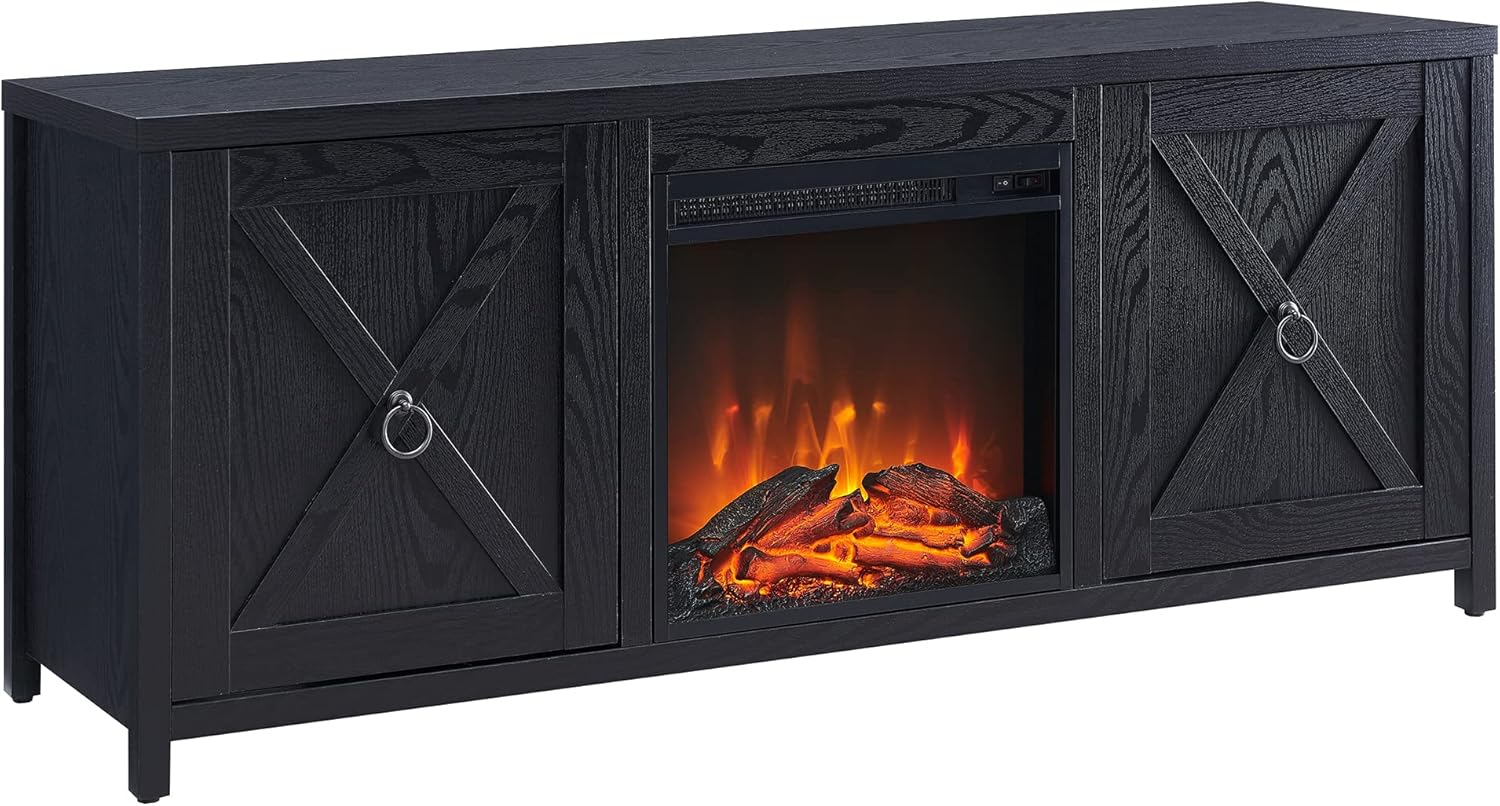 Evelyn&Zoe Granger Rectangular TV Stand with Log Fireplace for TV's up to 65", Black