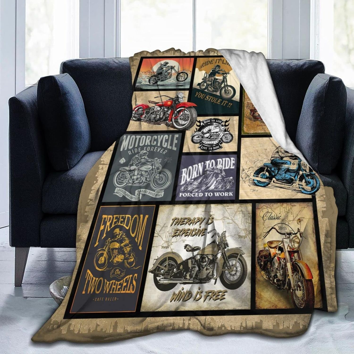 Motorcycle Blanket Gifts for Men and Women Throw Blanket for Couch Sofa Bed Plush Throw Fleece Blanket Soft Cozy Bedding for Kids and Adults Bedroom Size 60"x50"