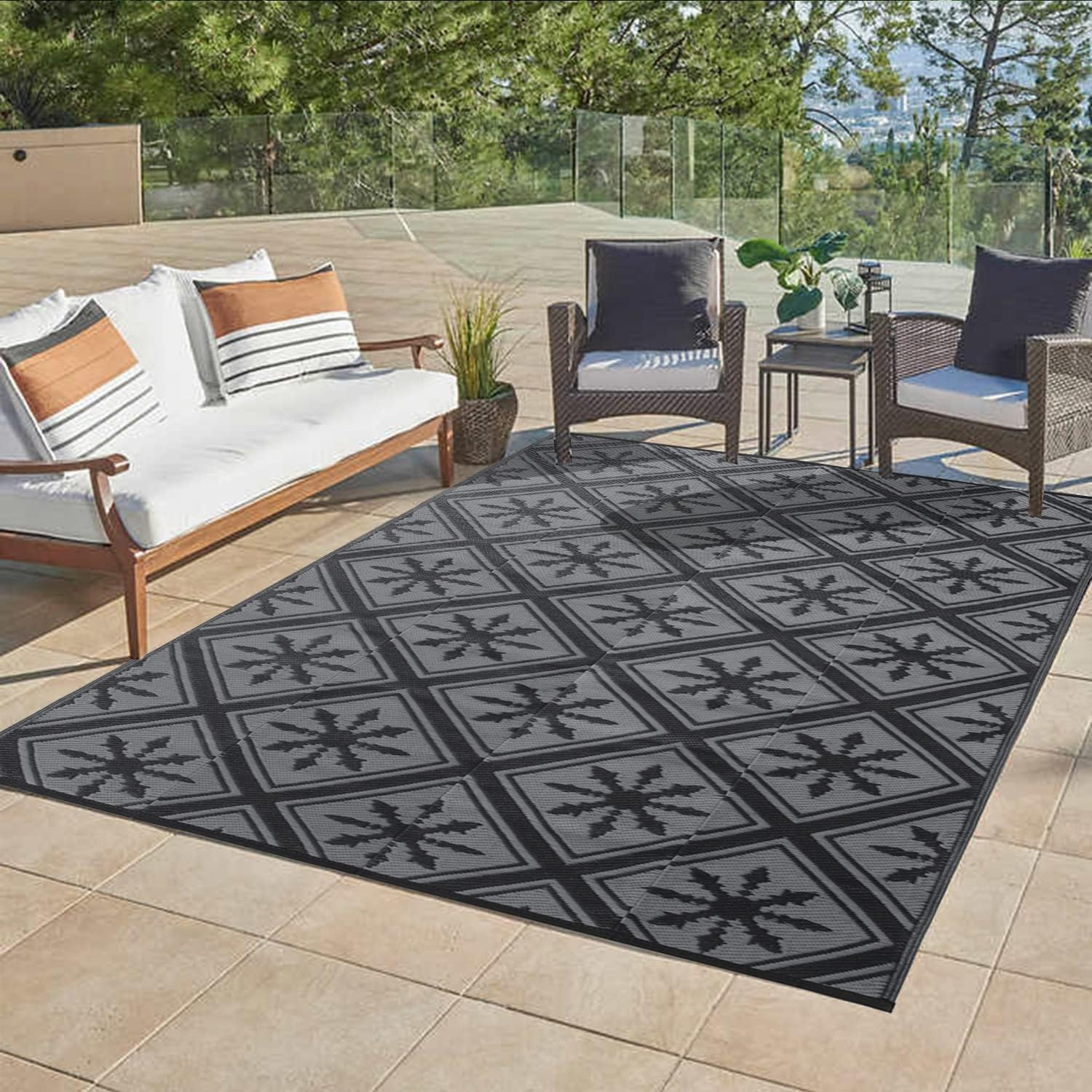 8x10 ft Waterproof Outdoor Rugs, Portable Lightable Plastic Straw RV Rug Floor Mat Area Rugs for Patio,Backyard, Camping