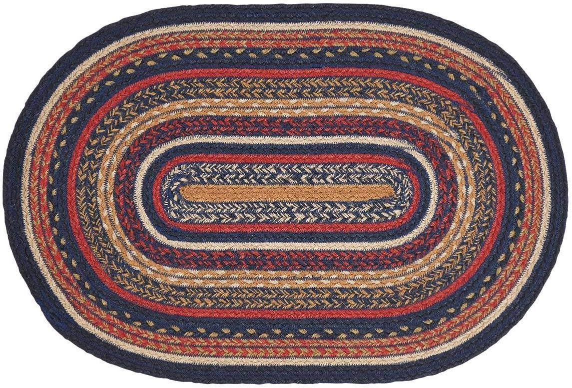 VHC Brands Stratton Jute Oval Rug 20x30 Country Braided Flooring, Navy and Red
