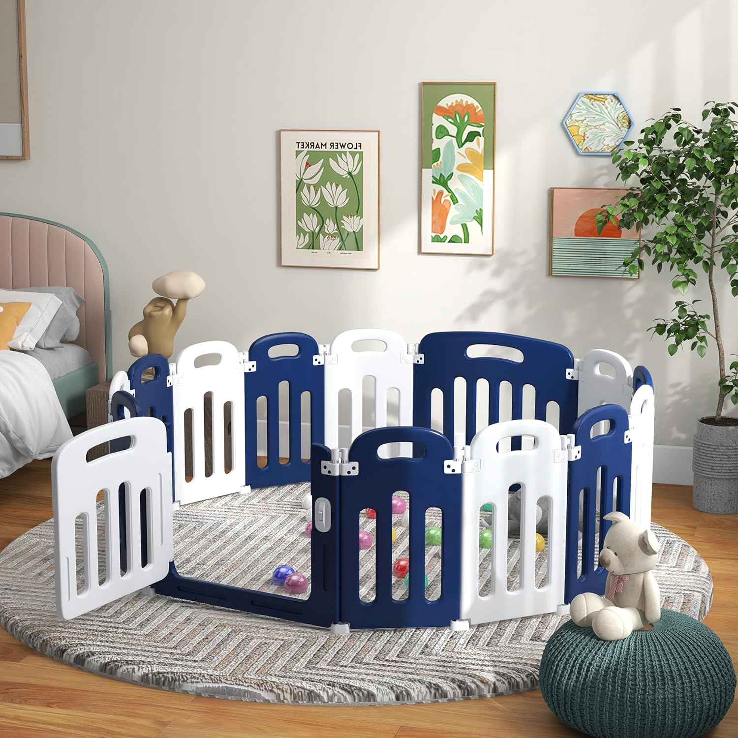 Qaba Baby Playpen, 18 Panels Sturdy Safety Play Yard for Babies and Toddlers, 85" x 57" Foldable Baby Playard, Indoor Outdoor Kids Activity Center with Anti-Slip Base