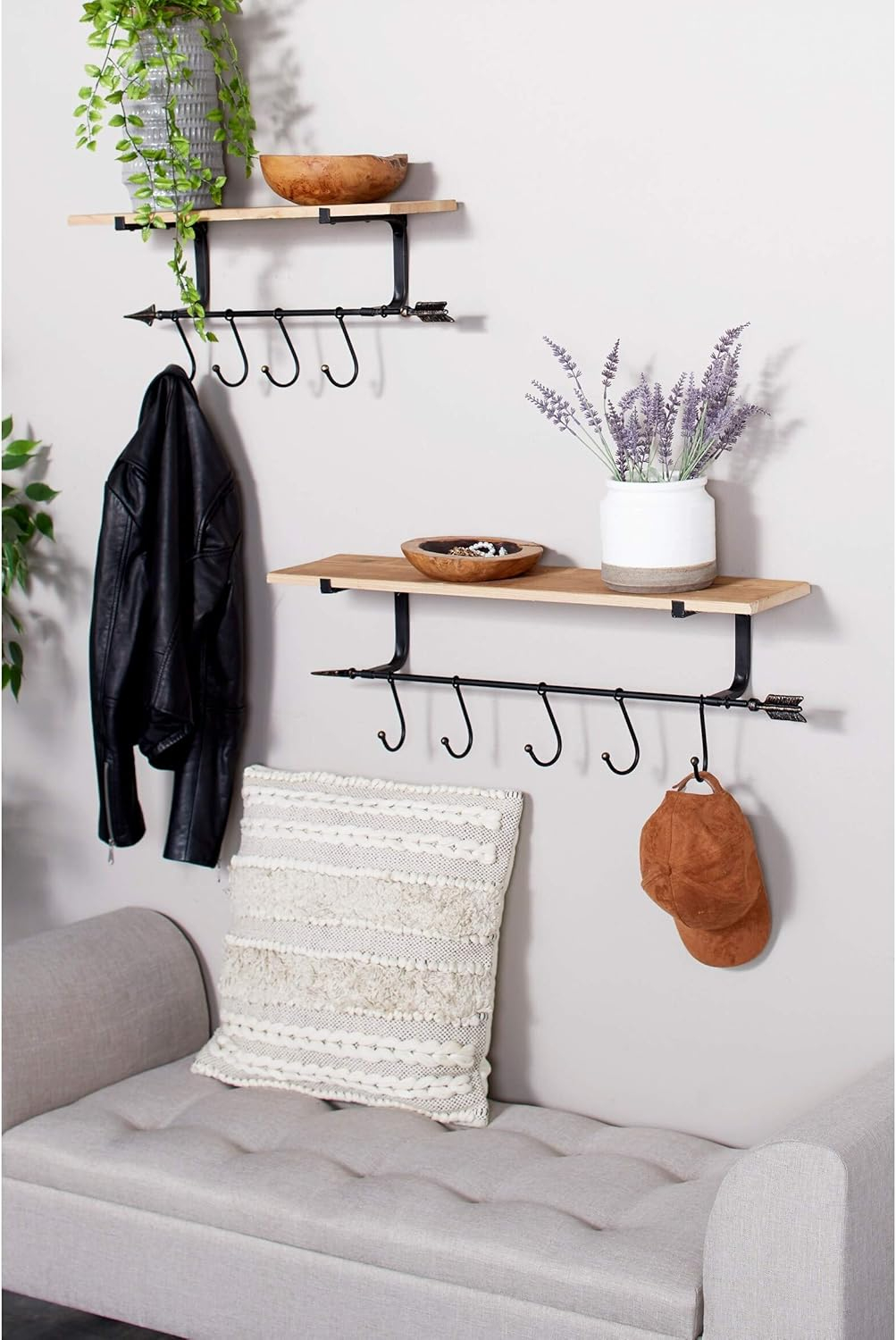 DecMode 24",19",14"L Metal Industrial Wall Shelf, Black, 3 - Pieces