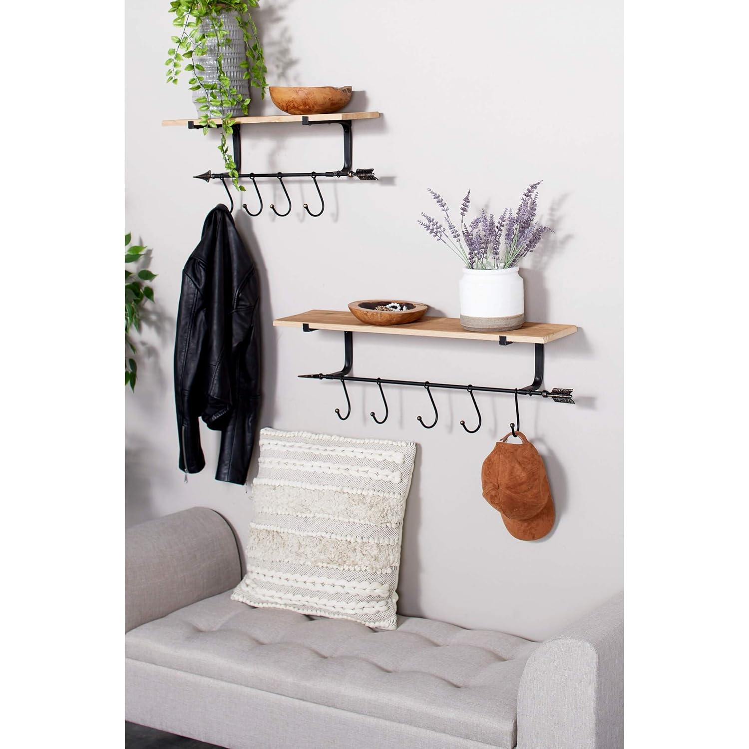 DecMode 24",19",14"L Metal Industrial Wall Shelf, Black, 3 - Pieces