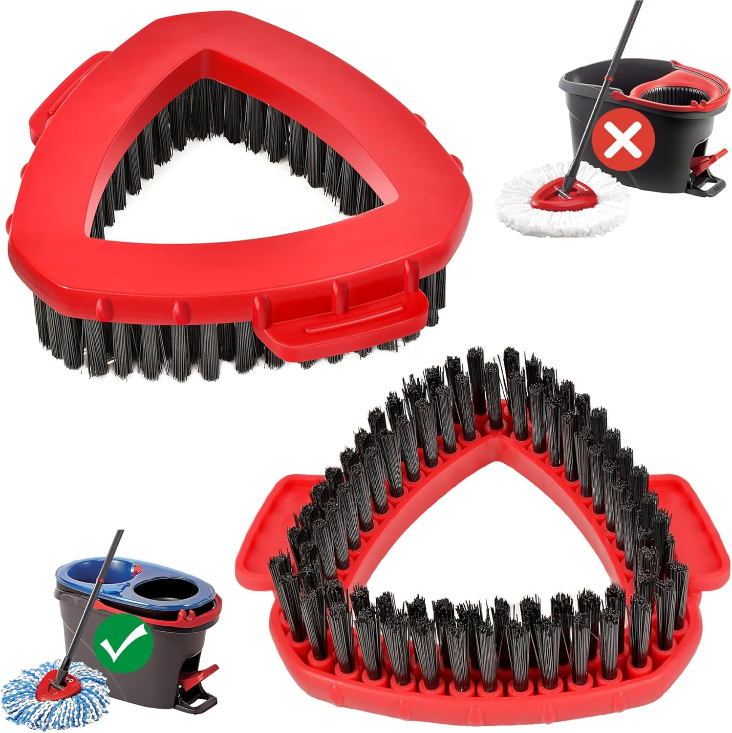 2 Pcs Scrub Brush Replacement Head for O Cedar EasyWring Spin Mop 1 Tank System, Shower Floor Scrubber, Microfiber Triangle Hard Bristle Cleaning Brush for Bathroom Kitchen Pool, Glass and Tile Walls