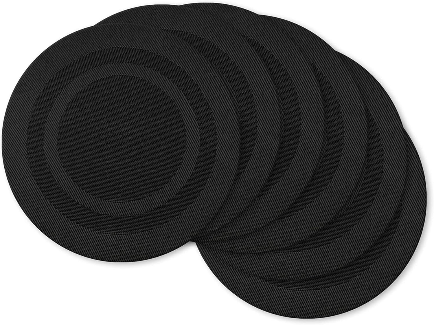 DII PVC Tabletop Collection Woven Indoor/Outdoor, Round Placemat Set, 13.75", Black, 6 Piece