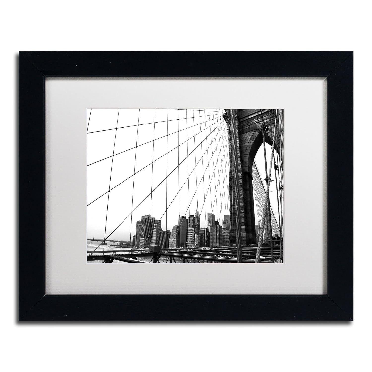 Trademark Fine Art "Brooklyn Bridge 4" Canvas Art by CATeyes, White Matte, Black Frame