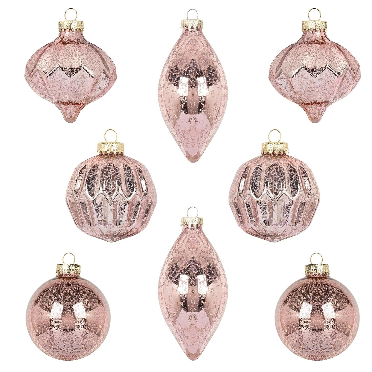 KI Store Mercury Glass Christmas Ornaments Set of 8 Pink Christmas Balls Finials for Christmas Tree Decoration Holiday Décor