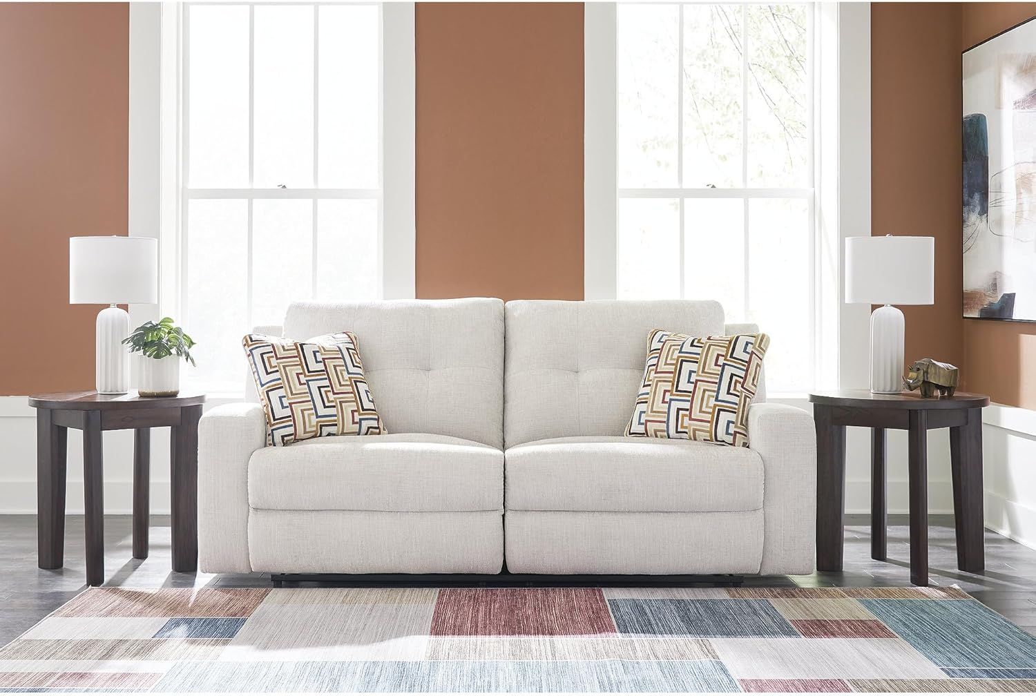 Stone Gray Tufted Fabric Manual Reclining Sofa with Track Arms