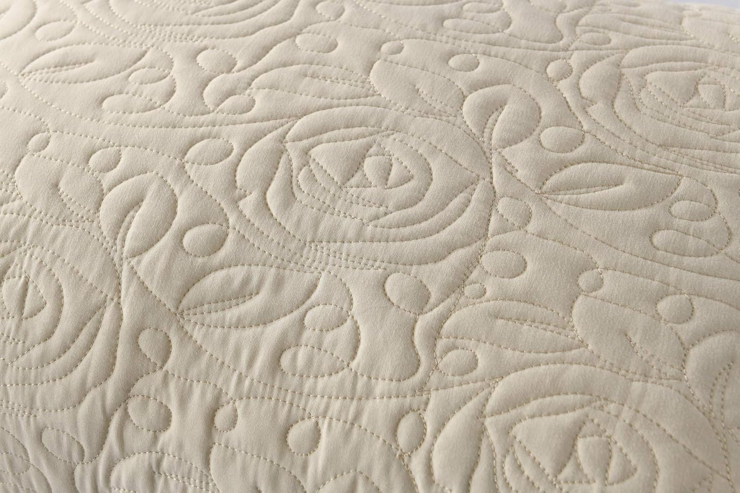 MarCielo 2-Piece Embroidered Pillow Shams, Queen Size Decorative Microfiber Pillow Covers Set, Standard Size Beige