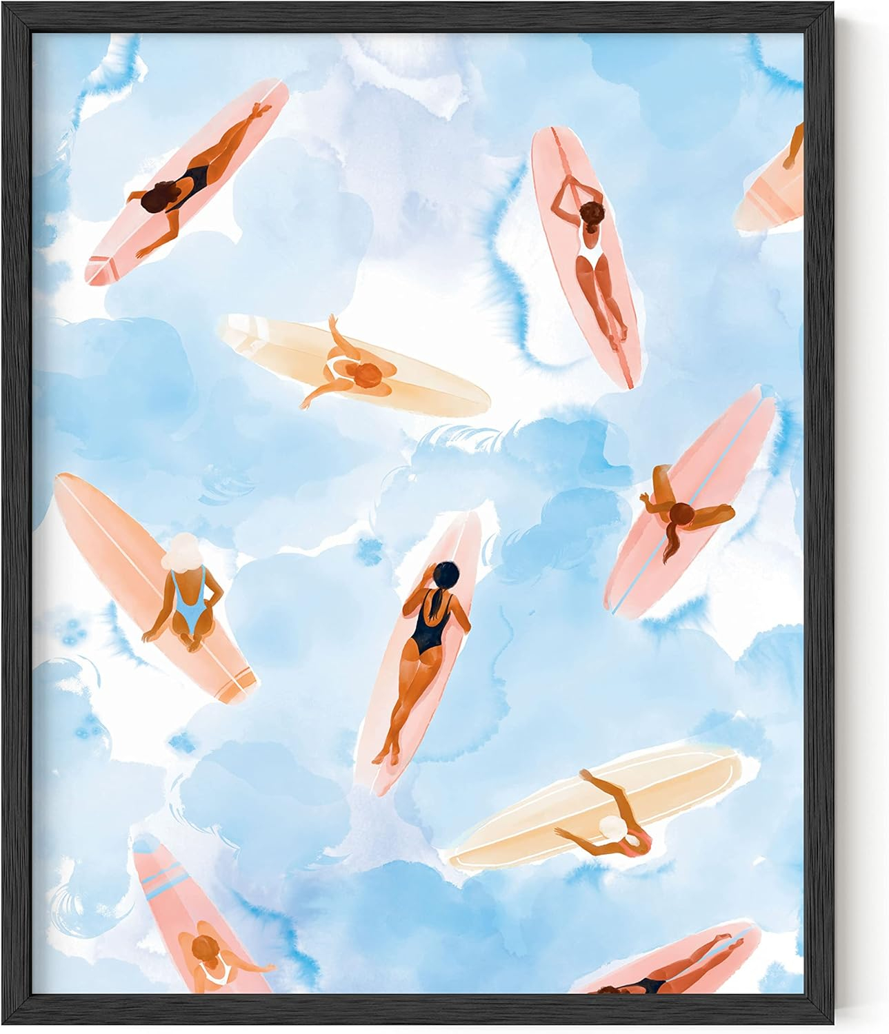 HAUS AND HUES Beach Art - Surfer girl poster with beach-themed prints, capturing the essence of seaside adventure in watercolor art (Unframed, 16x20)