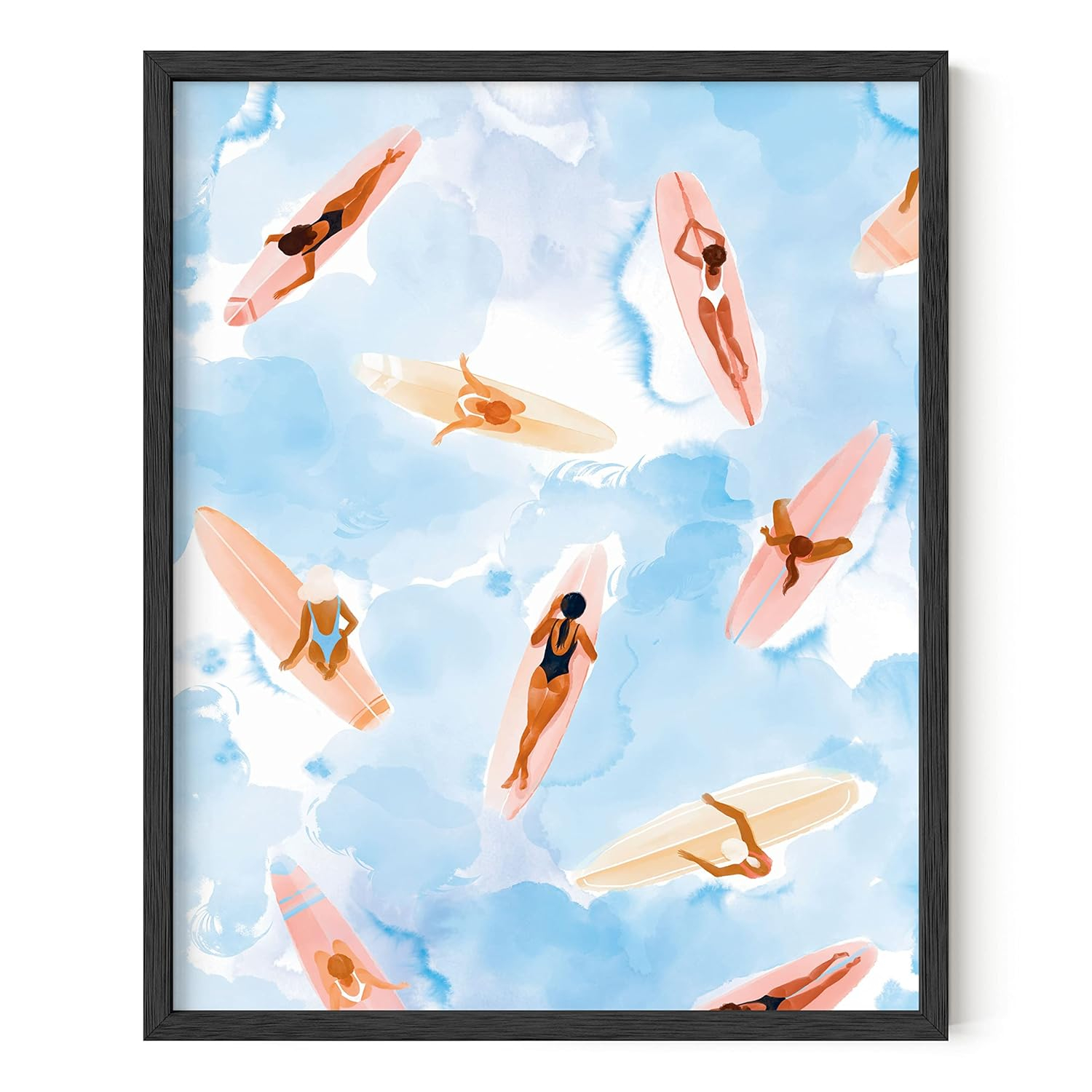HAUS AND HUES Beach Art - Surfer girl poster with beach-themed prints, capturing the essence of seaside adventure in watercolor art (Unframed, 16x20)